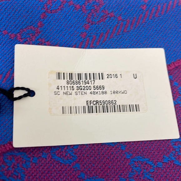 Gucci Sten GG Purple and Blue Fringed Wool Scarf NWT - Picture 4 of 5